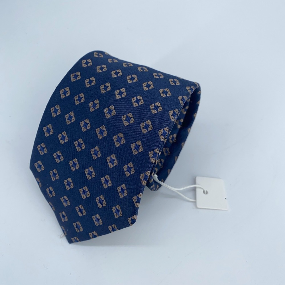 Eton Tie Men One Size Navy Brown Patterned Silk Professional Necktie Italy Made